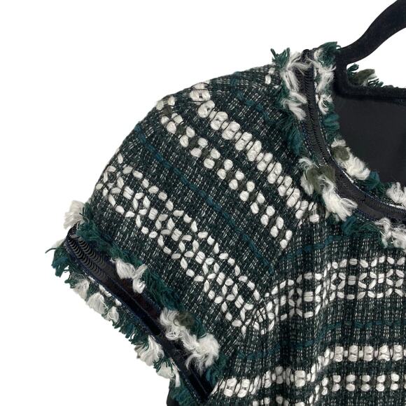 Tory Burch Norfolk Tweed Dress Green White Black Sequin Trim Womens Size 12 - Picture 4 of 7